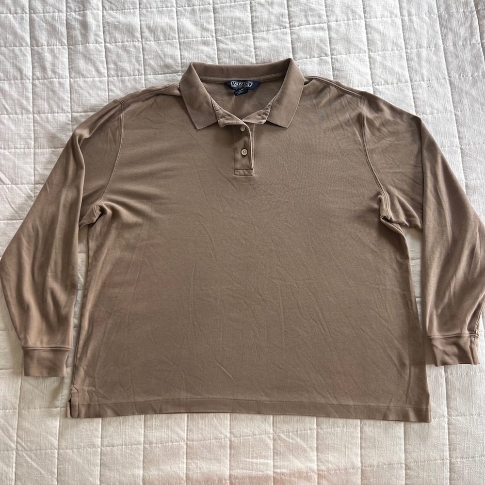 Lands End Brown Long Sleeve Polo Shirt Womens XL 18-20 Cotton Classic Top